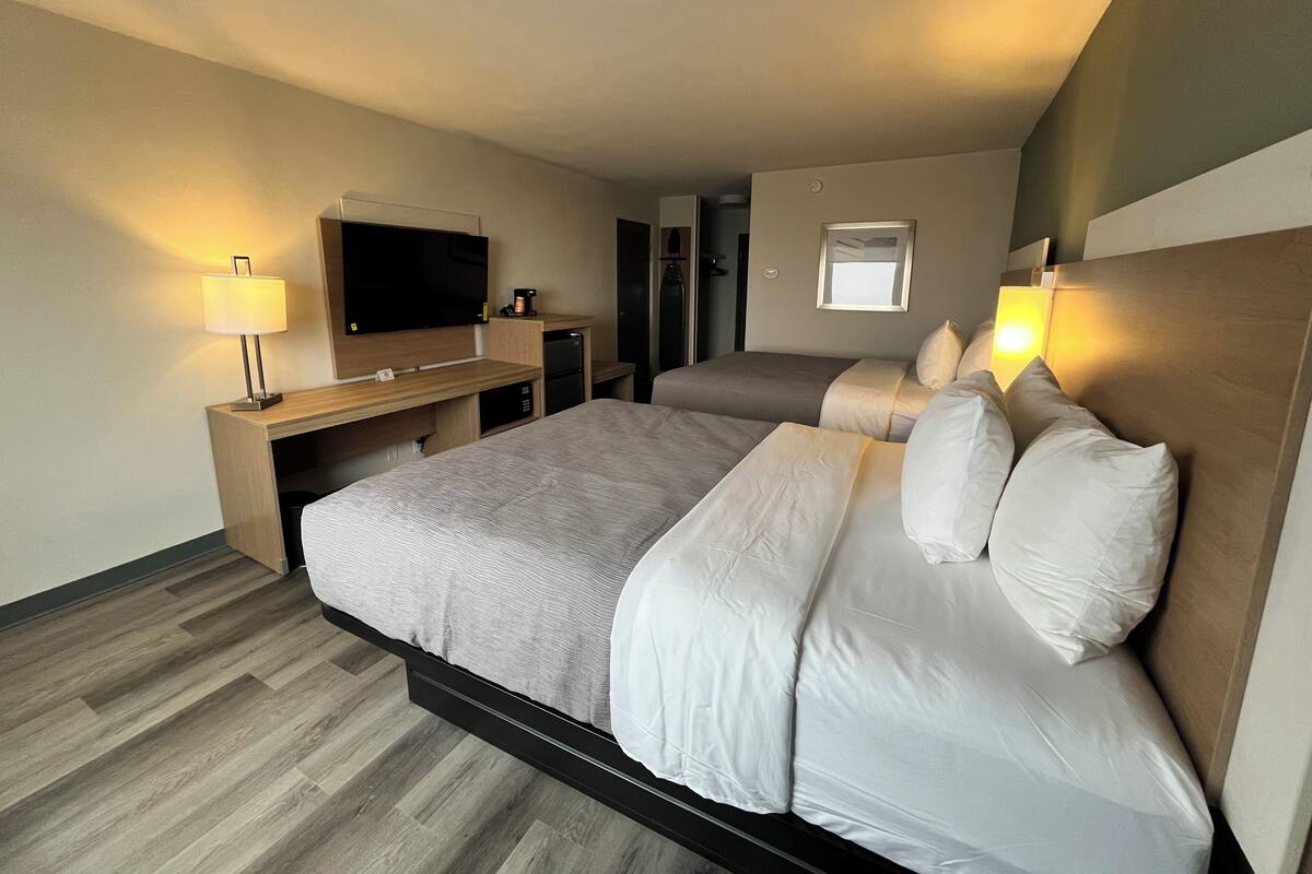 Room, 2 Queen Beds, Non Smoking (Upgrade) | Premium bedding, desk, blackout drapes, iron/ironing board