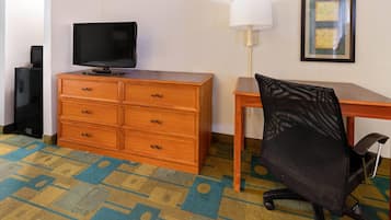 Premium bedding, desk, blackout curtains, iron/ironing board