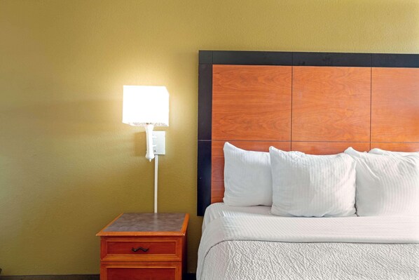 Premium bedding, desk, blackout drapes, iron/ironing board
