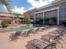 Seasonal outdoor pool, sun loungers