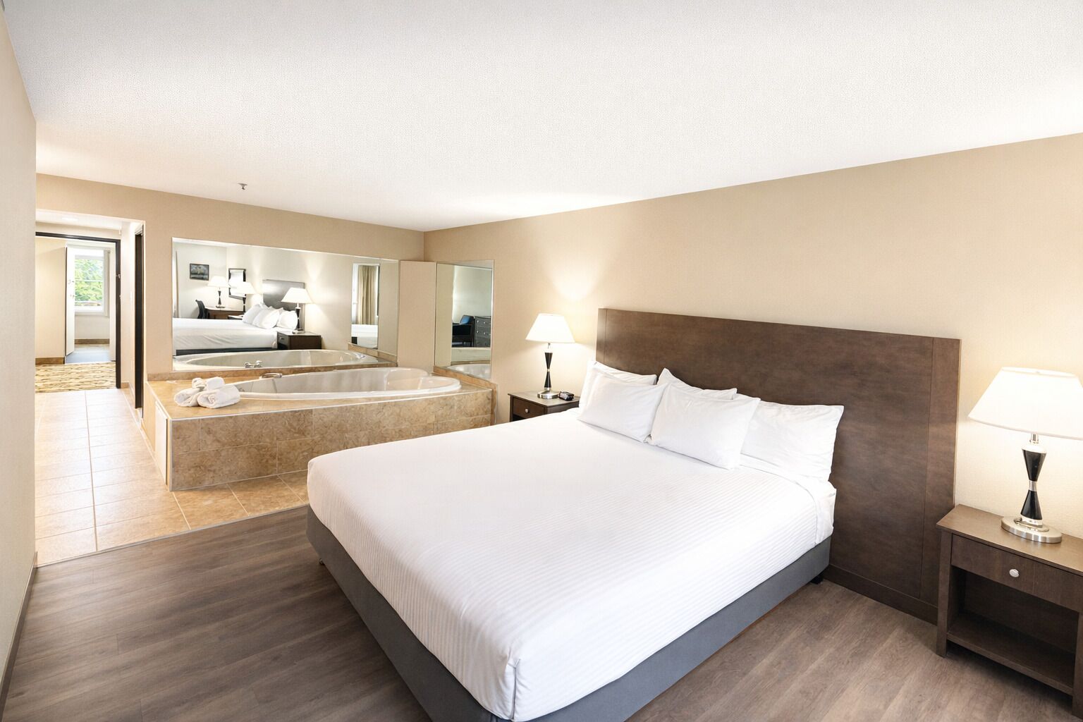 Pillow-top beds, desk, laptop workspace, iron/ironing board