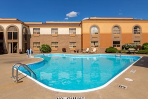 Seasonal outdoor pool, sun loungers