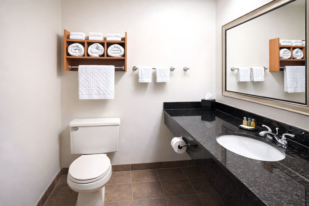 Combined shower/bathtub, free toiletries, hair dryer, towels