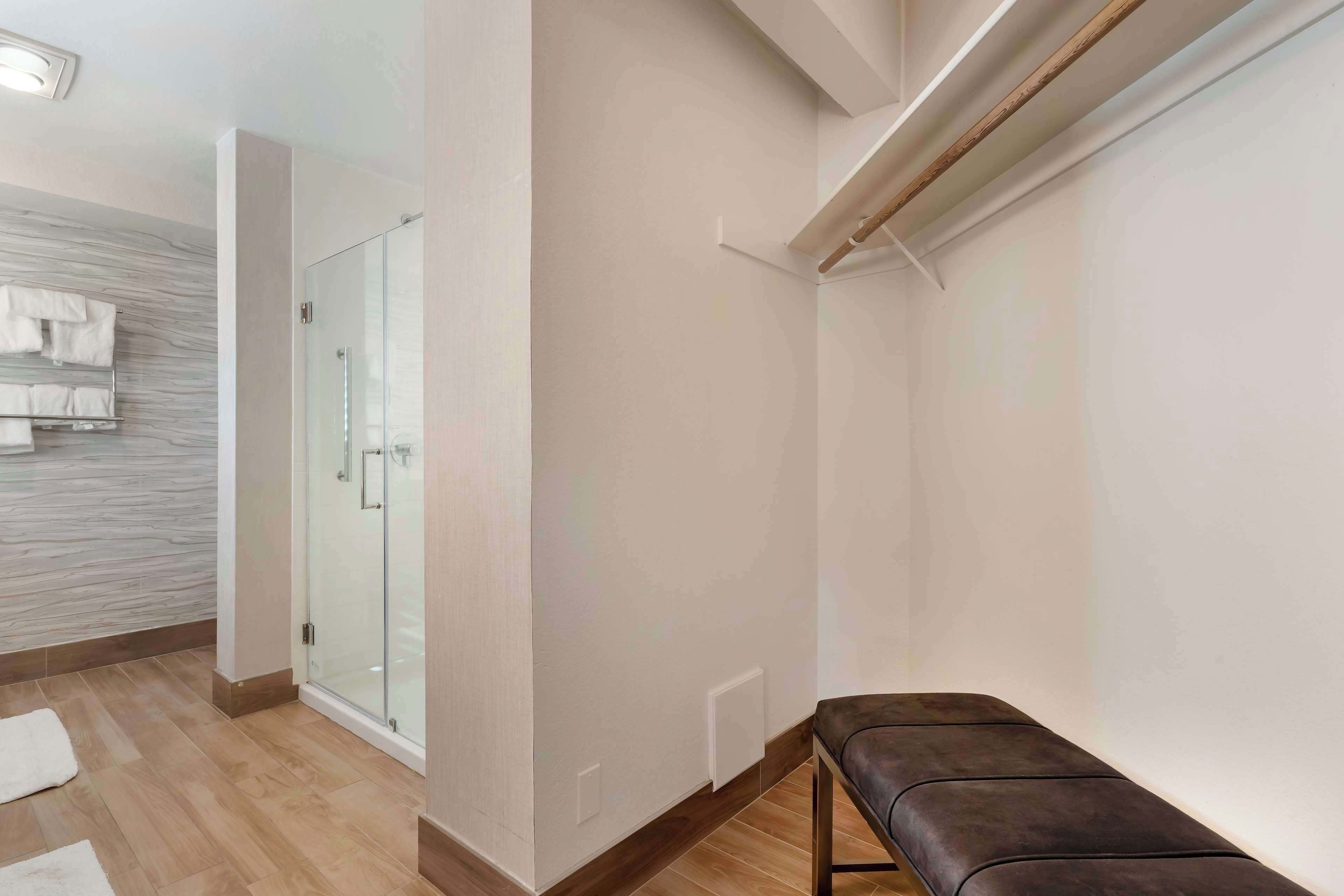 deluxe room, 1 king bed, non smoking, refrigerator (shower only) | bathroom | free toiletries, hair dryer, towels