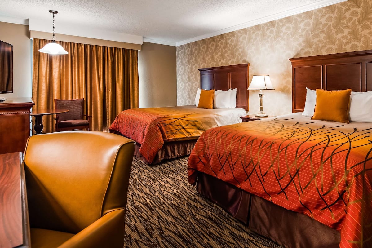 Standard Room, 2 Queen Beds, Balcony | Laptop workspace, iron/ironing board, WiFi, bed sheets