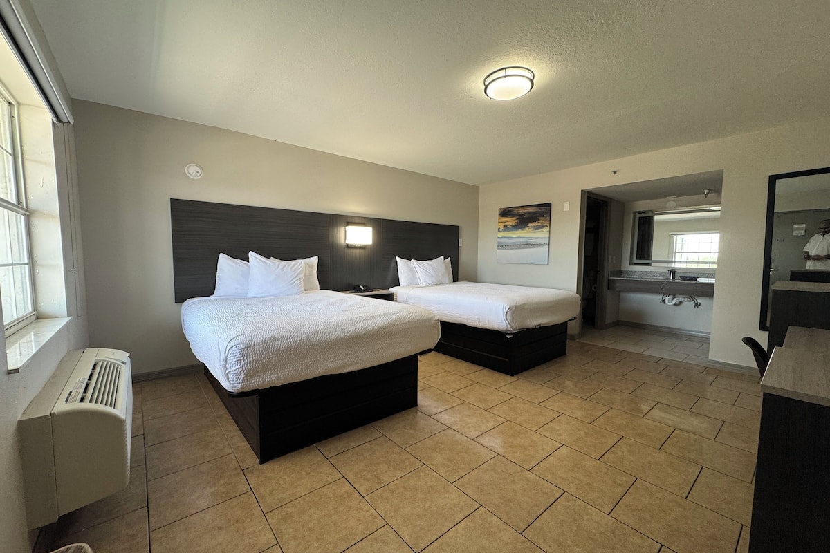 Room, 2 Queen Beds, Non Smoking | Desk, blackout drapes, iron/ironing board, rollaway beds