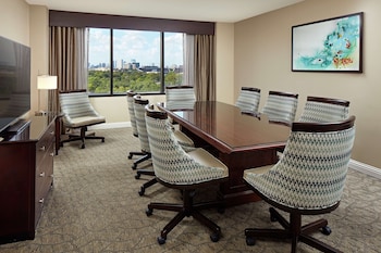 Suite, 1 King Bed, Non Smoking (Conference) | Living area | 55-inch plasma TV with cable channels, TV, pay movies at Hilton Houston Plaza/Medical Center