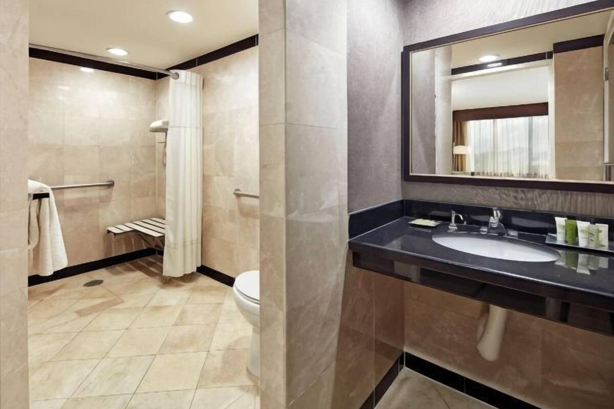 Bathroom | Combined shower/tub, free toiletries, hair dryer, towels
