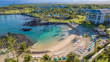Private beach, white sand, beach cabanas, sun loungers
