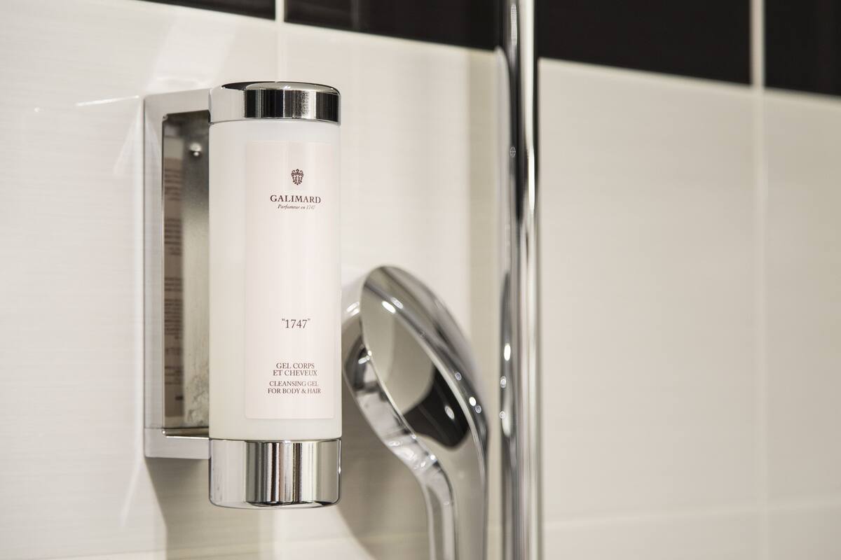 shower, free toiletries, hair dryer, towels