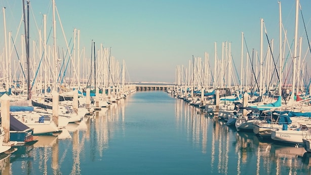 A marina with numerous boats docked along a calm waterway, a bridge in the background, and a clear sky. - Best Western Geelong Motor Inn & Serviced Apartments (Geelong)