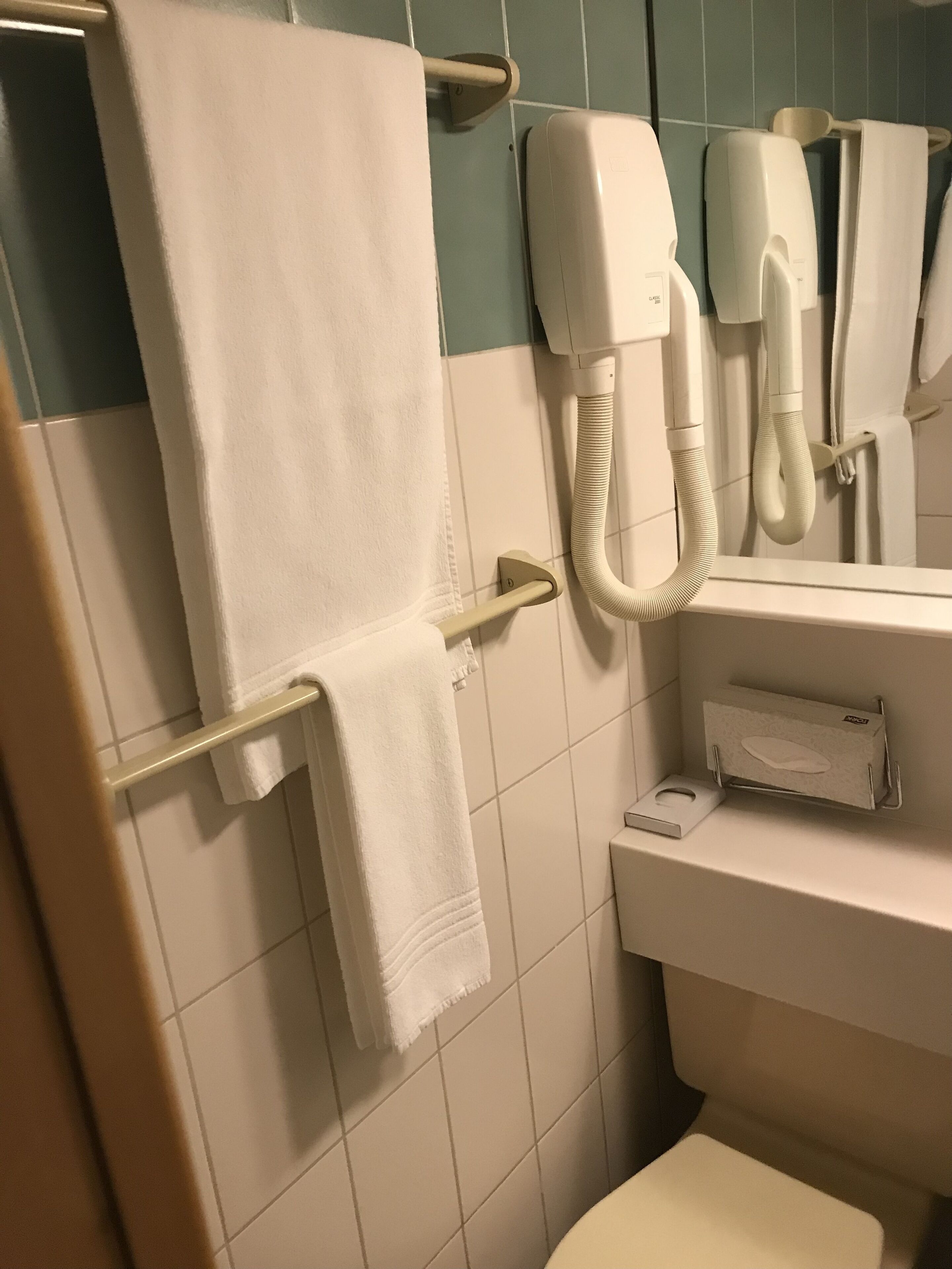 single room | bathroom | shower, hair dryer, towels