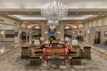 Sitting area in hotel lobby at Omni Shoreham Hotel