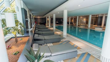 Indoor pool, open 6:30 AM to 10:30 PM, pool loungers