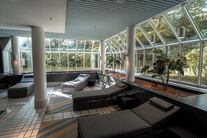 Indoor pool, sun loungers