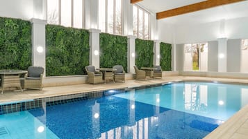 Indoor pool, open 8:00 AM to 6:00 PM, sun loungers