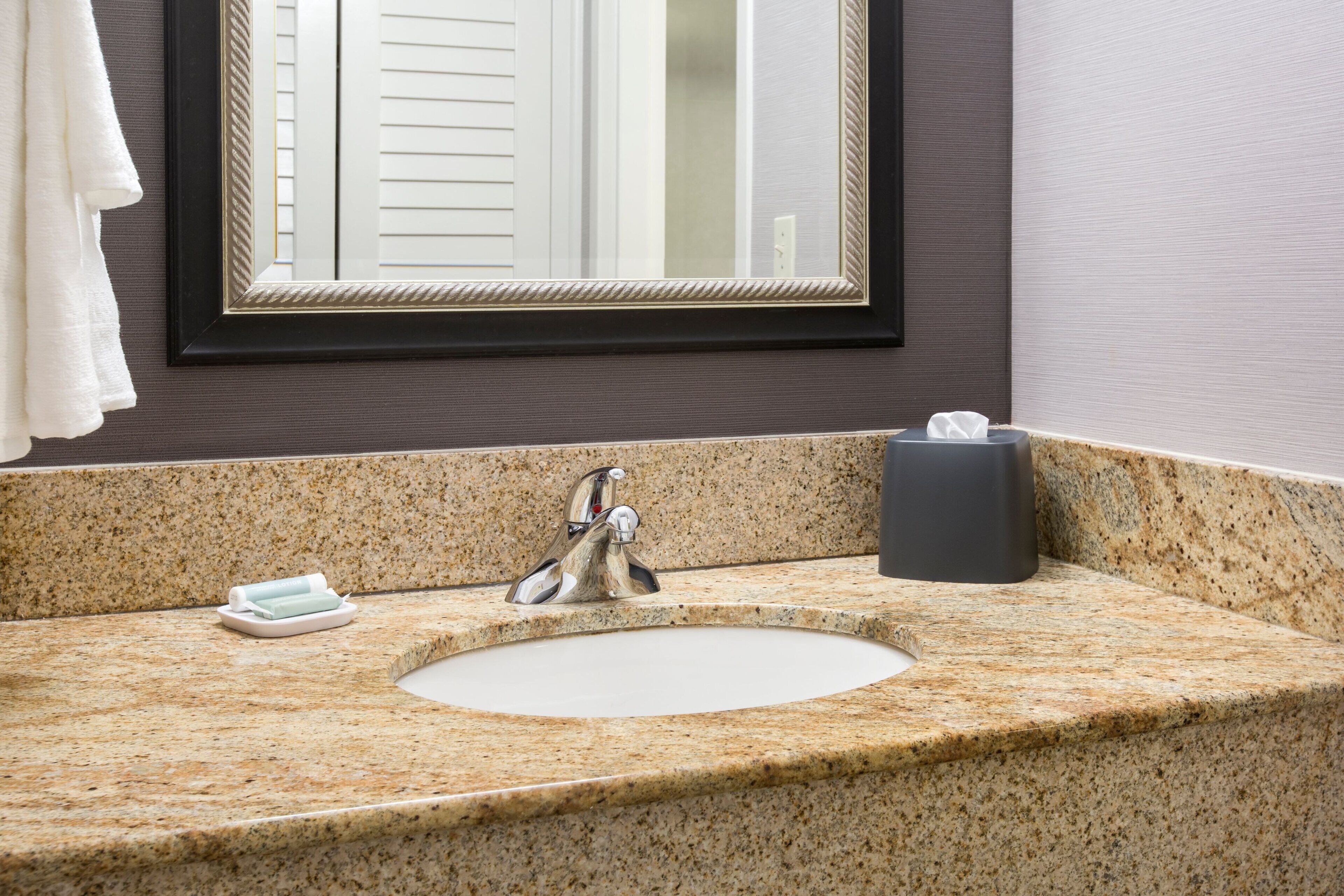 combined shower/bathtub, free toiletries, hair dryer, towels