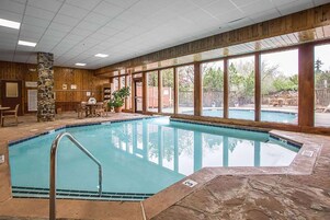 Indoor pool, open 9:00 AM to 9:00 PM, sun loungers