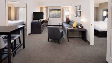 1 bedroom, desk, blackout curtains, iron/ironing board