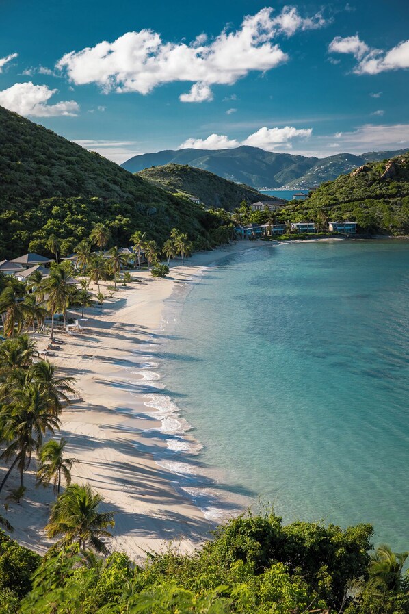 Private beach, white sand, beach cabanas, sun loungers