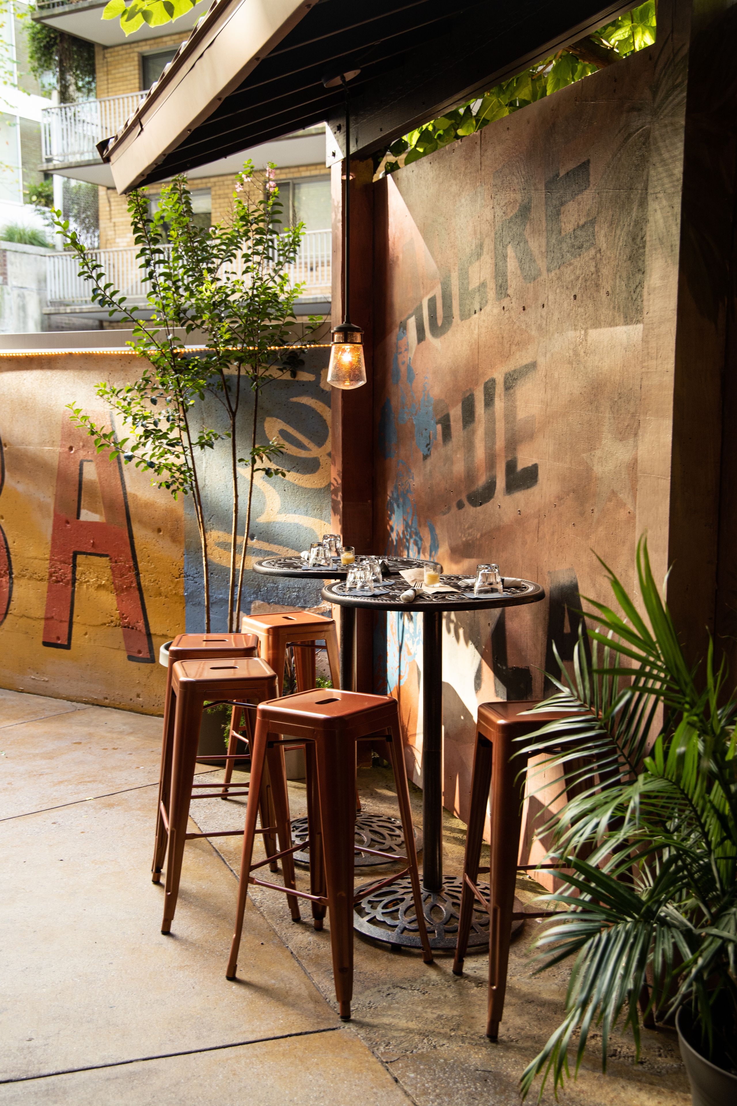 dinner served, garden views