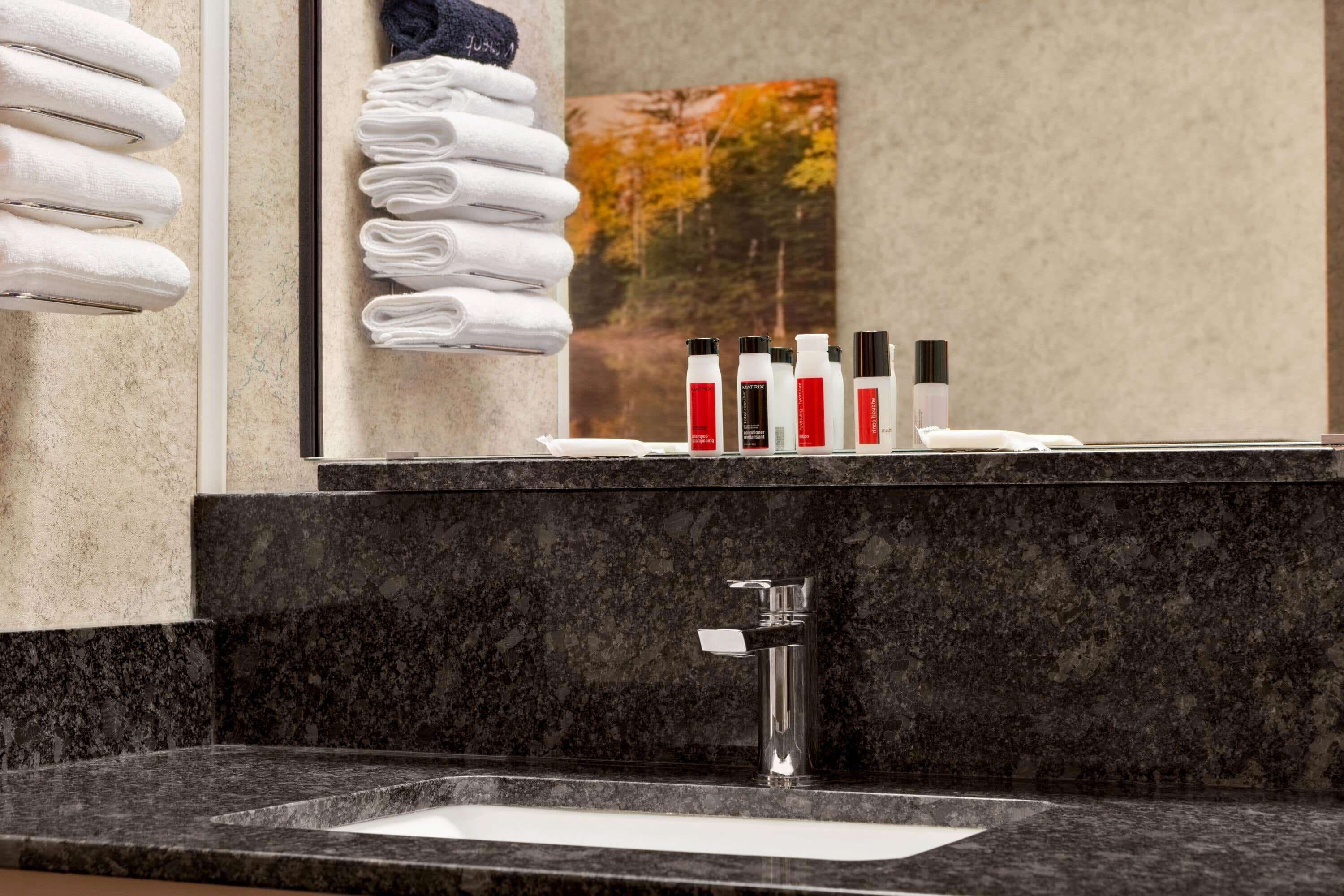 free toiletries, hair dryer, towels