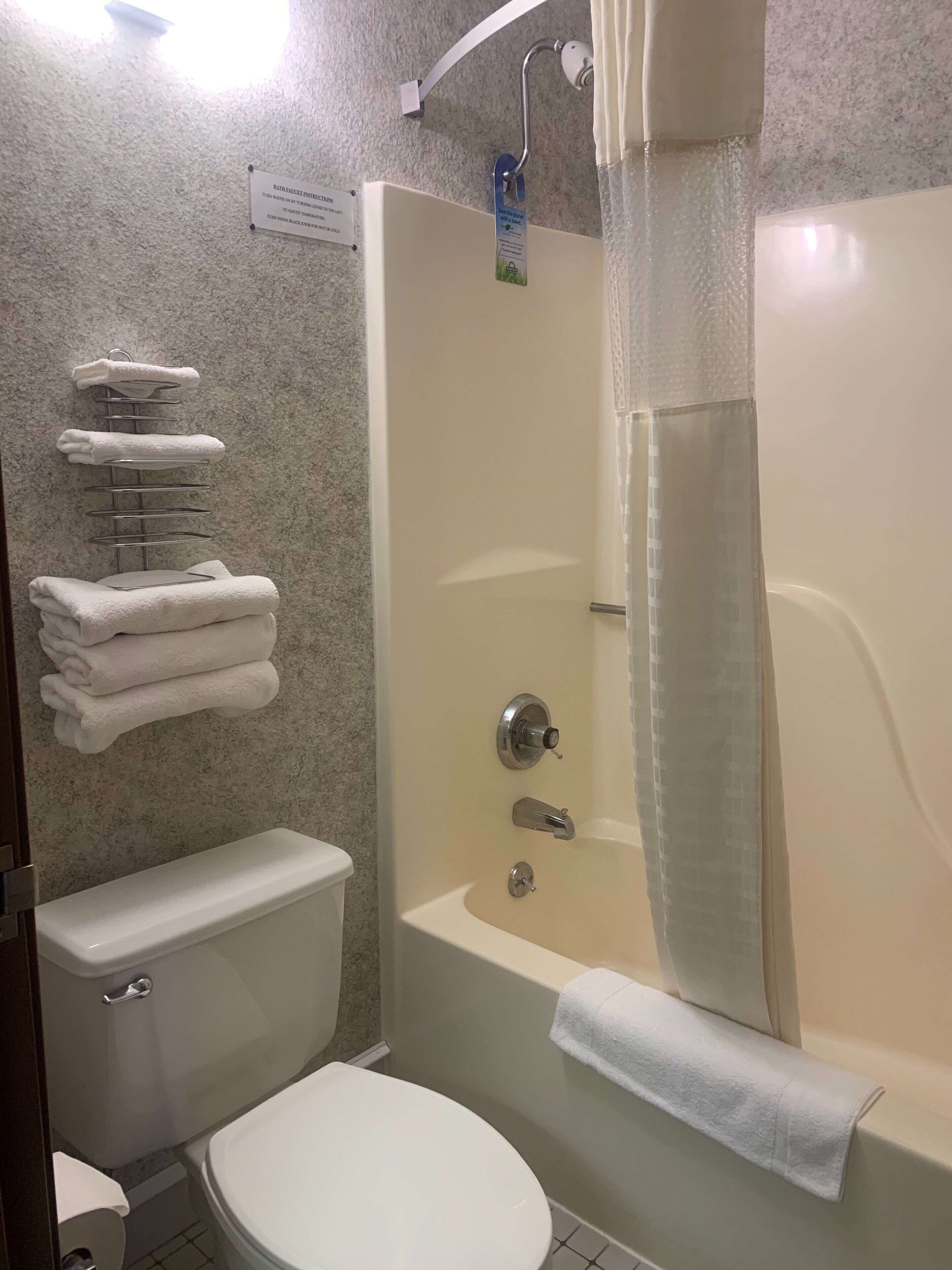 free toiletries, hair dryer, towels