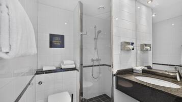 Shower, eco-friendly toiletries, hair dryer, heated floors
