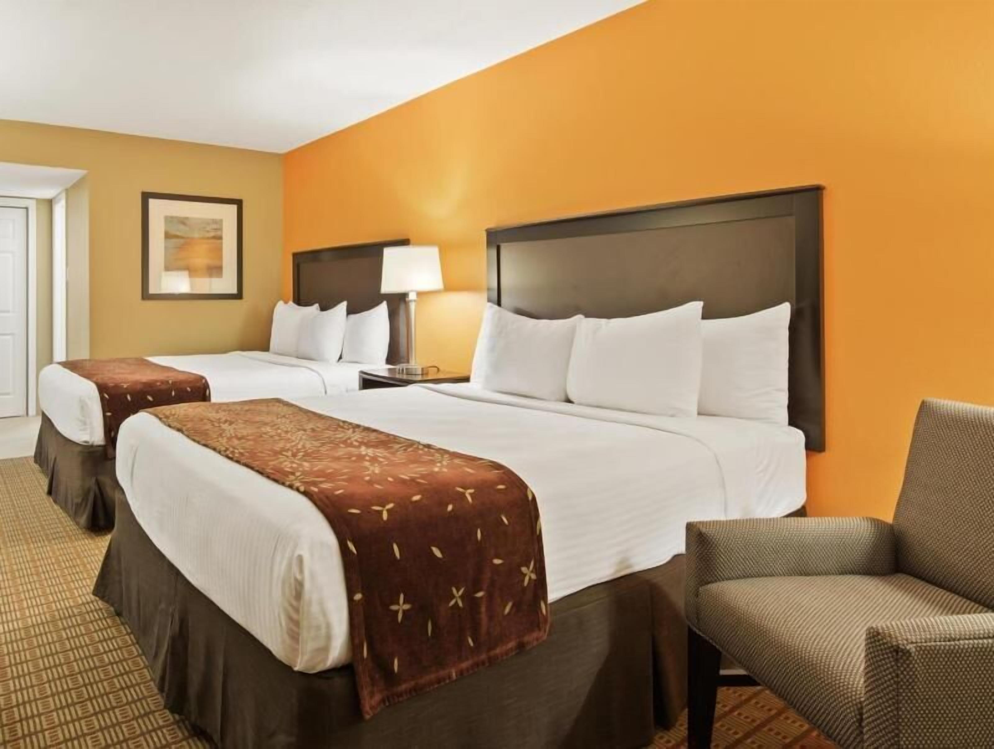 Desk, laptop workspace, blackout curtains, iron/ironing board