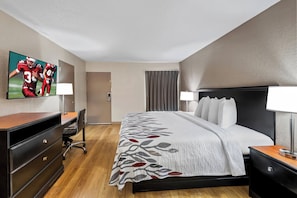 1 bedroom, desk, blackout curtains, iron/ironing board