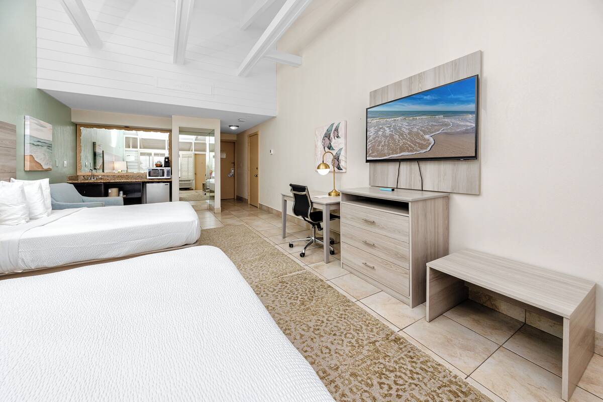 Pillow-top beds, minibar, in-room safe, desk