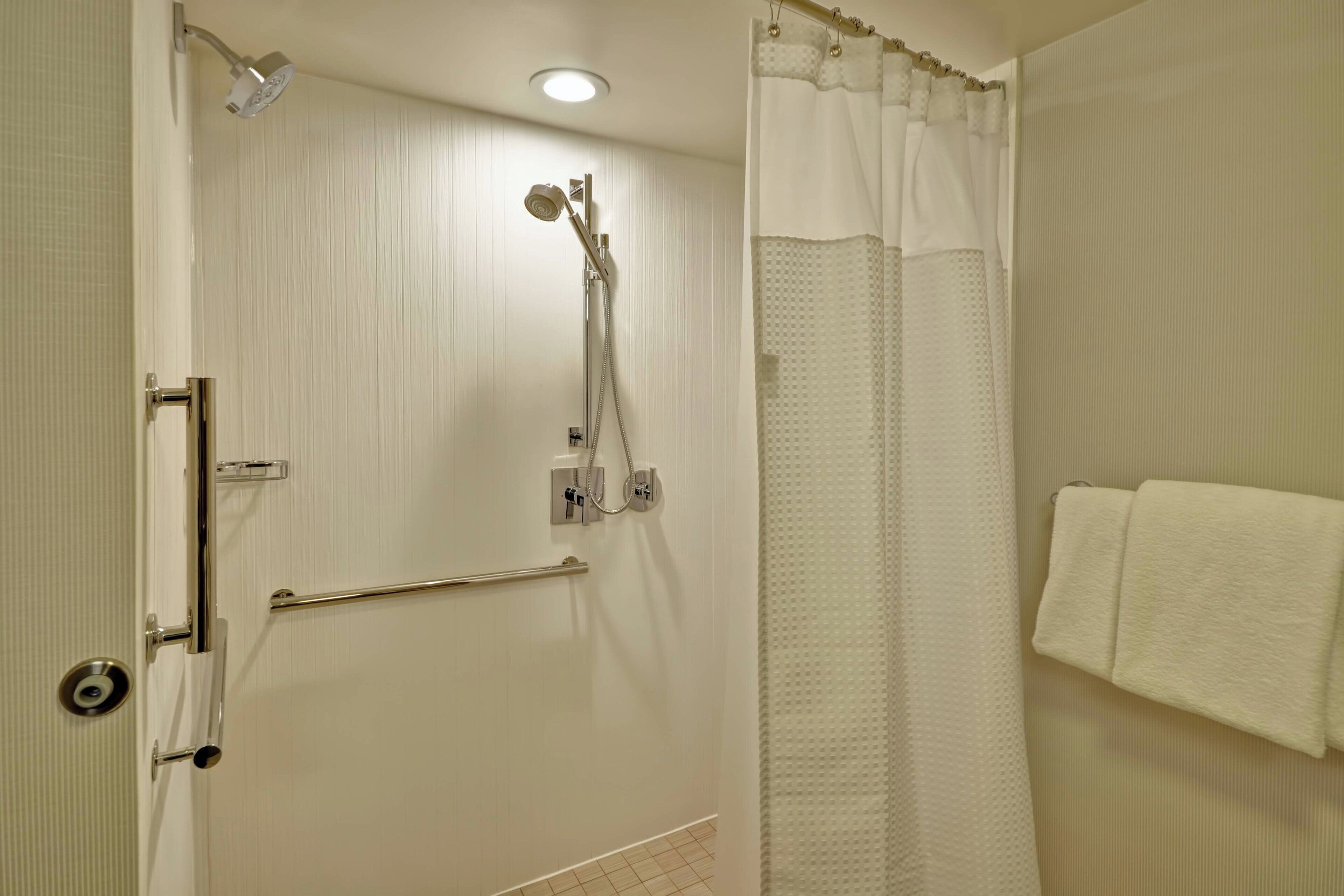 room, 1 king bed with sofa bed (mobility accessible, roll-in shower) | bathroom | free toiletries, hair dryer, towels