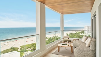 Oceanfront Balcony Penthouse | Premium bedding, pillowtop beds, minibar, in-room safe at The Shelborne By Proper, a Member of Design Hotels