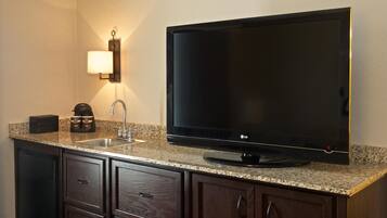 42-inch flat-screen TV with cable channels, TV