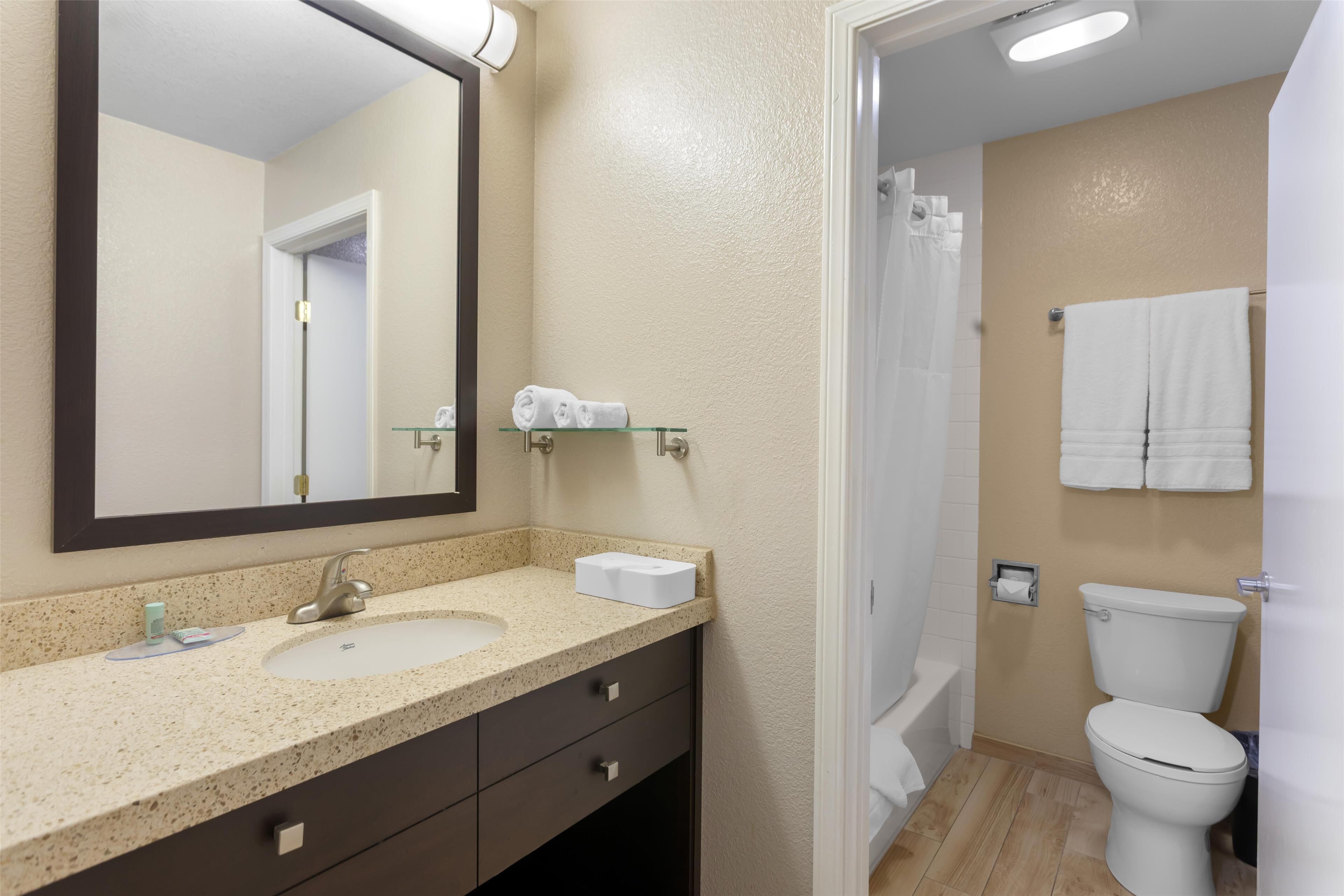 Standard Room, 1 Queen Bed, Non Smoking, Microwave | Bathroom | Free toiletries, hair dryer, towels, soap