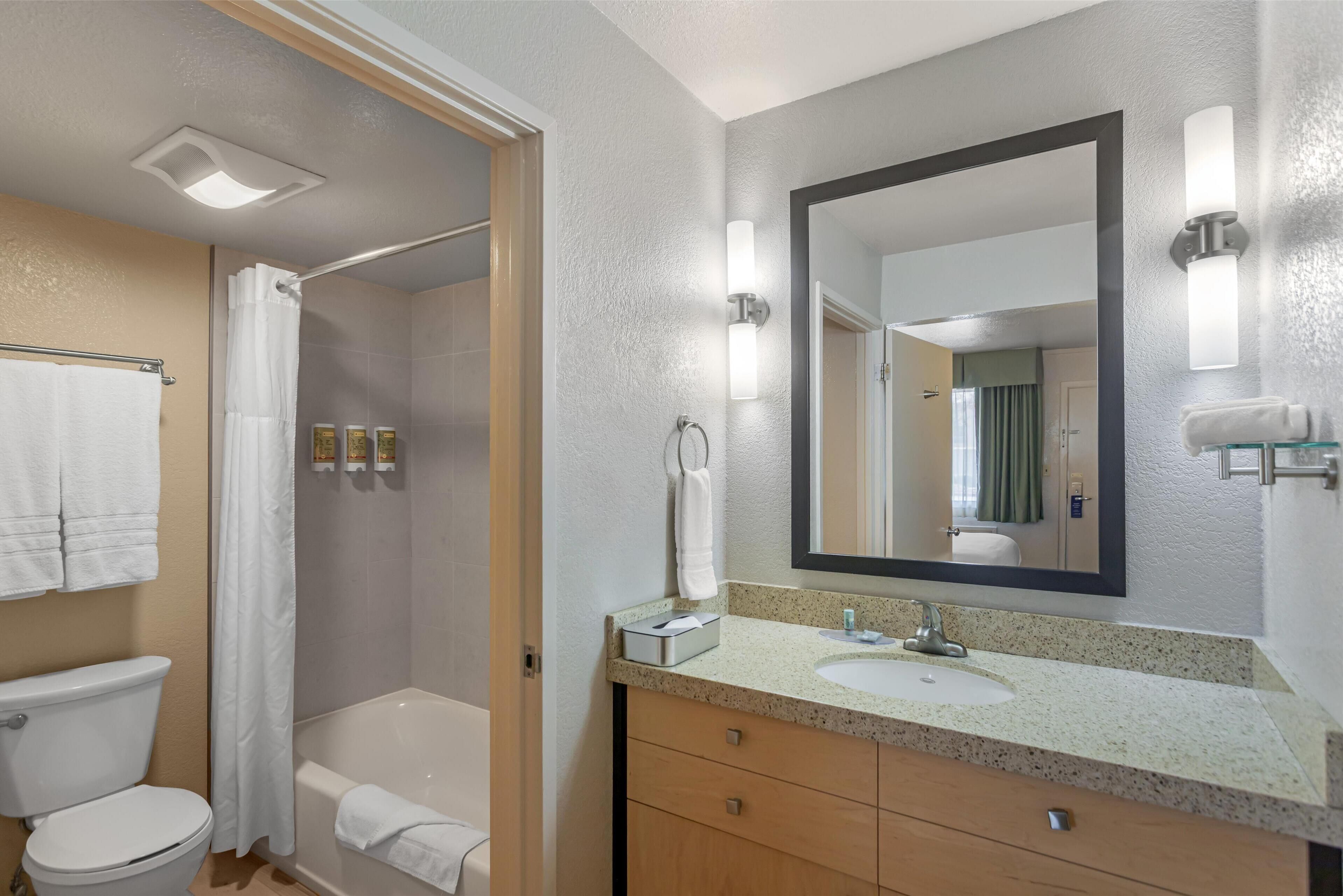 standard room, 1 king bed, non smoking, microwave | bathroom | free toiletries, hair dryer, towels, soap