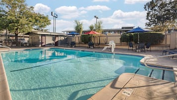 Outdoor pool, pool loungers