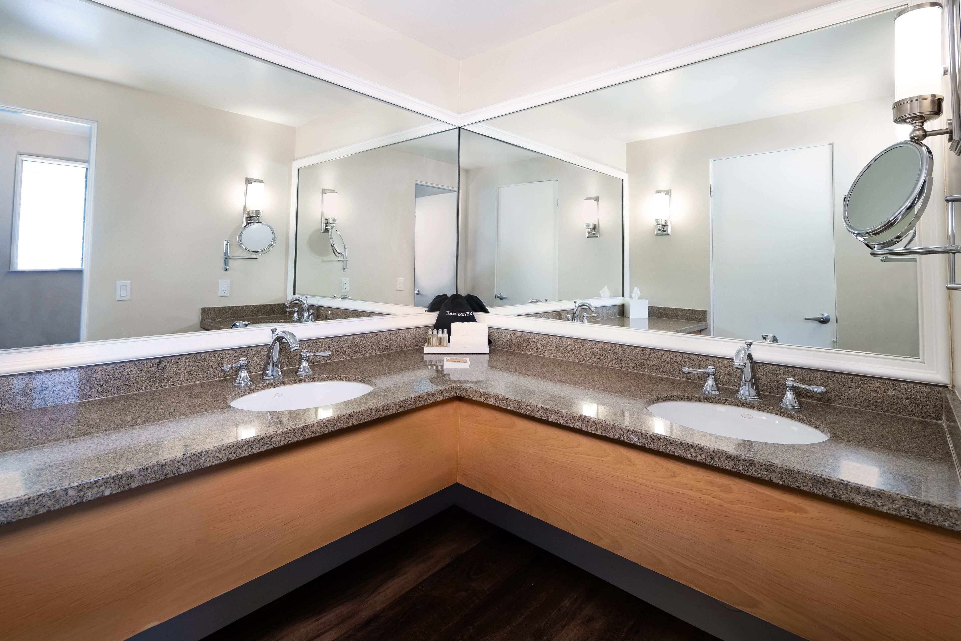 combined shower/bathtub, hair dryer, towels, soap