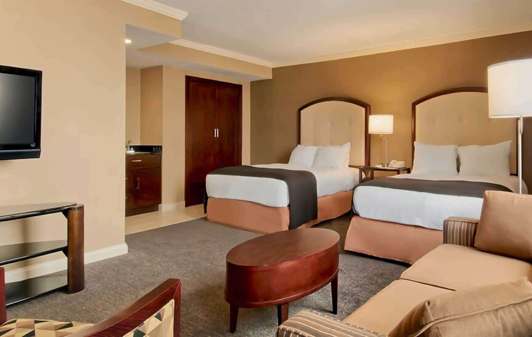 Premium bedding, pillowtop beds, desk, blackout drapes