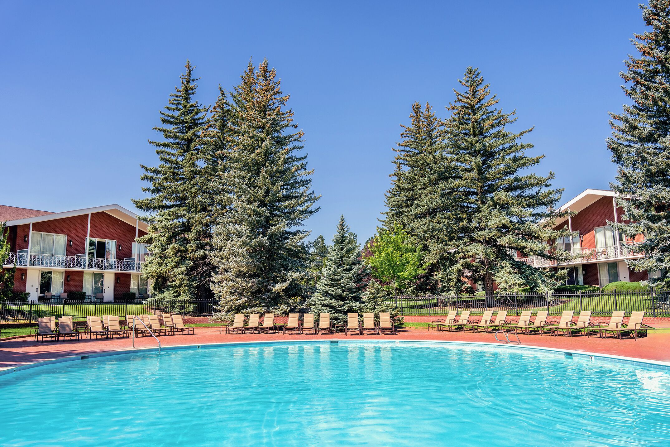 seasonal outdoor pool, pool loungers