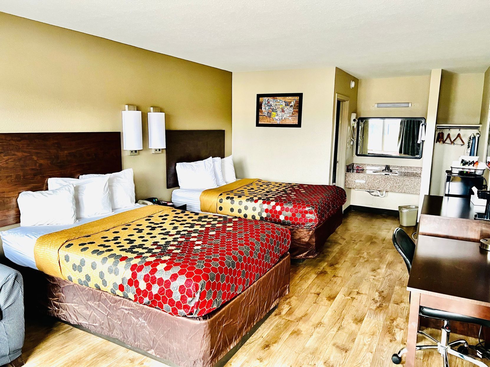 Desk, blackout curtains, iron/ironing board, free WiFi