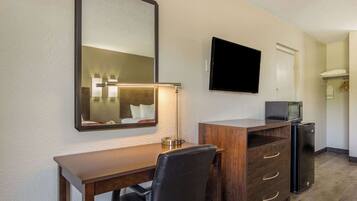 Desk, blackout drapes, iron/ironing board, free WiFi