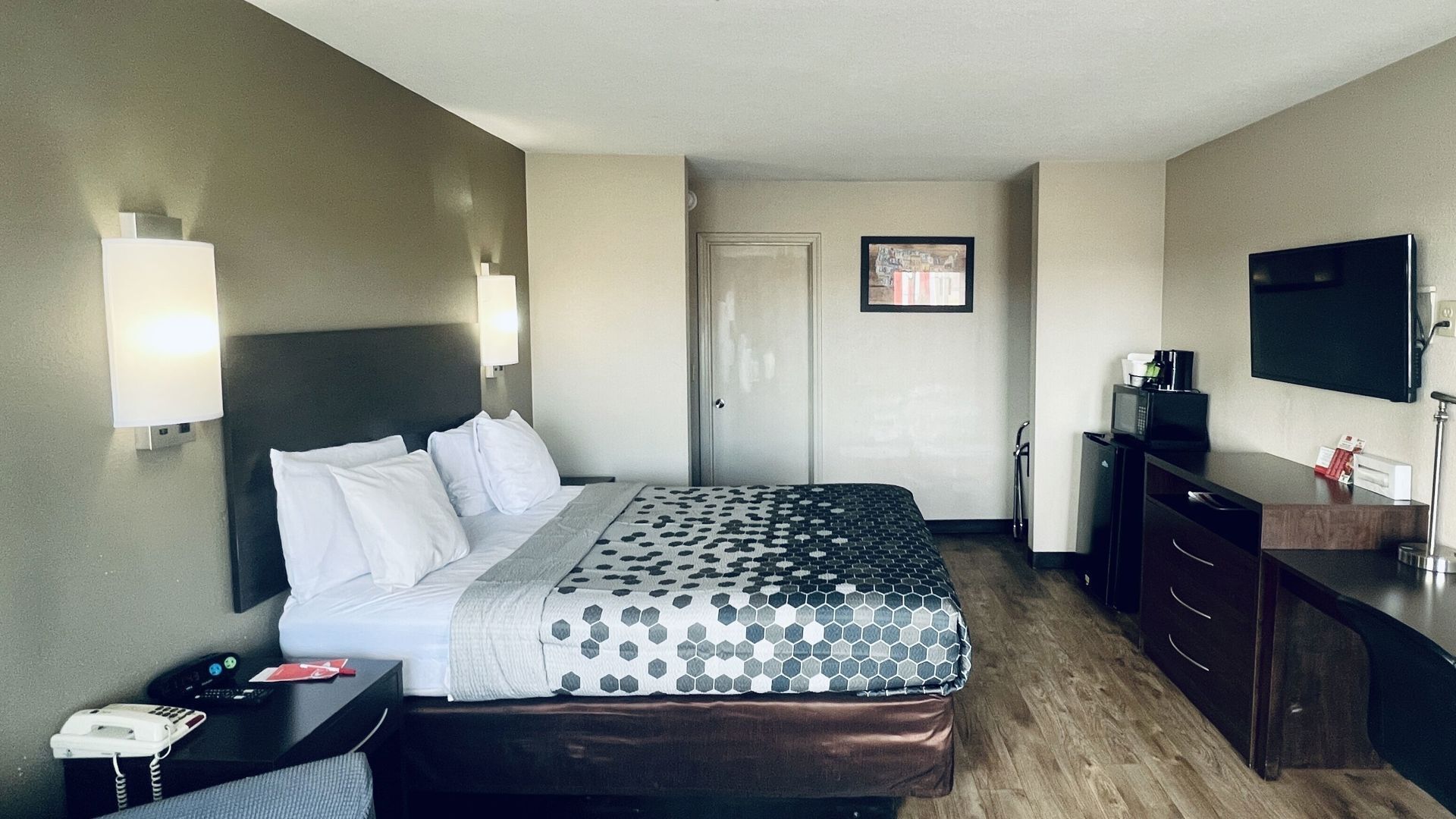 Desk, blackout curtains, iron/ironing board, free WiFi