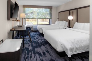 Room, 2 Queen Beds, Non Smoking | Desk, laptop workspace, blackout drapes, iron/ironing board