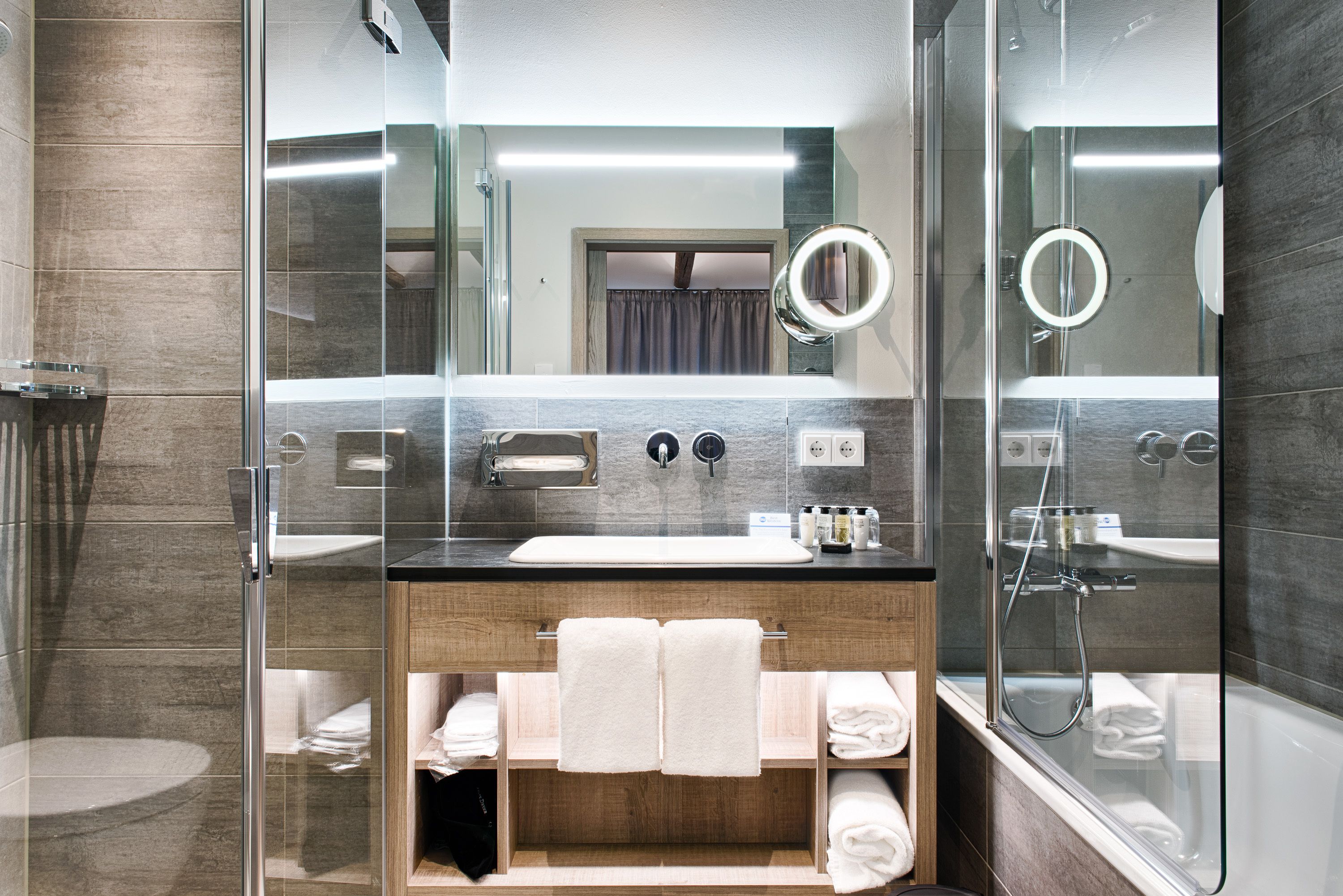 free toiletries, hair dryer, dressing gowns, towels