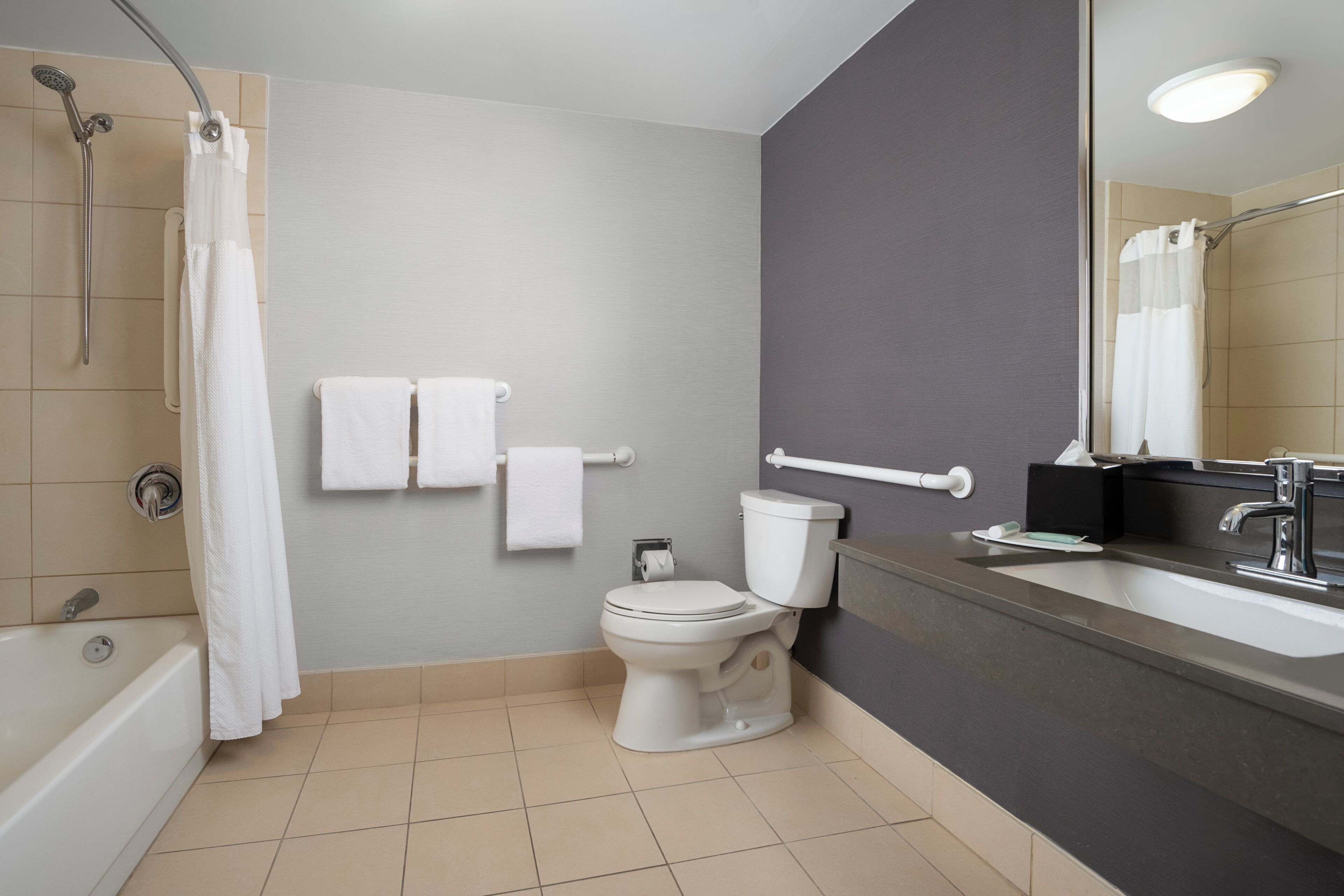 Room, 2 Double Beds (Mobility/Hearing Accessible, Tub) | Bathroom | Combined shower/bathtub, free toiletries, hair dryer, towels