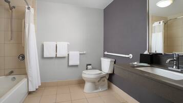 Room, 2 Double Beds (Mobility/Hearing Accessible, Tub) | Bathroom | Combined shower/bathtub, free toiletries, hair dryer, towels