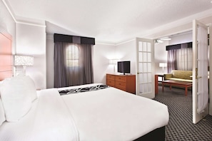 Premium bedding, desk, blackout curtains, iron/ironing board