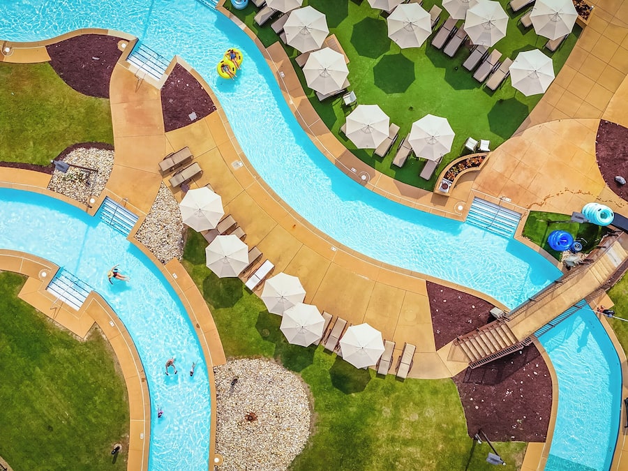 Indoor pool, seasonal outdoor pool, pool umbrellas, pool loungers