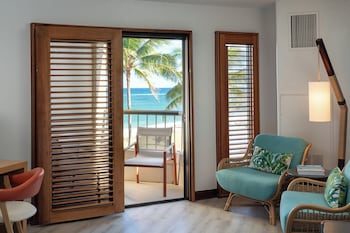 Hotel room view looking out at Sheraton Kauai Coconut Beach Resort